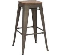Lamboro Tolix Breakfast Bar Stool, Fixed Black Legs And Footrest, Easy Clean, Home & Kitchen Barstool, Rustic Wooden Brown