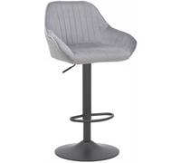 Lamboro Velluto Kitchen & Breakfast Bar Stool, Velvet Padded Seat & Backrest, Matt Black Footrest, Height Adjustable Swivel Gas Lift, Grey
