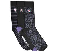 Lambretta Mens 3 Pack Paisley & Plain Crew Socks - Black/Wine - OS