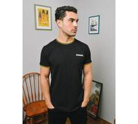 Lambretta Mens Tipped Pique Cotton Crew Neck T-Shirt - Black/Gold - L