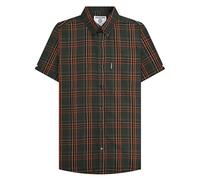 Lambretta Mens Checked Short Sleeved Button Down Shirts (UK, Alpha, S, Regular, Regular, Khaki/Orange)