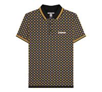 Lambretta Mens Retro All Over Geo Pattern Short Sleeve Polo Shirt 7164 - Black (Large)