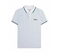 Lambretta Mens Geometric Allover Print Polo Shirt - White/Navy/Smoke - L