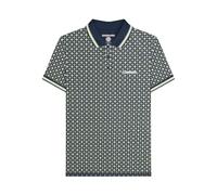 Lambretta Mens Geometric Print Short Sleeve Polo Shirt (UK, Alpha, S, Regular, Regular, Navy/Basil)