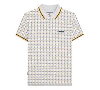 Lambretta Mens Geometric Print Short Sleeve Polo Shirt (UK, Alpha, S, Regular, Regular, White)