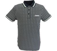 Lambretta Mens Geometric Print Short Sleeve Polo Shirt (UK, Alpha, XXL, Regular, Regular, Navy/Basil)