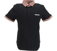 Lambretta Mens Gingham Collar Polo (UK, Alpha, L, Regular, Regular, Black)
