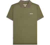 Lambretta Mens Gingham Collar Short Sleeve Polo Shirt - Khaki - L