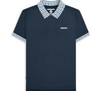 Lambretta Mens Gingham Collar Short Sleeve Polo Shirt - Navy - 4XL
