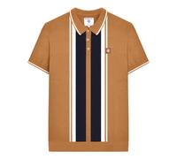 Lambretta Men's Gr Striped Knitted Short-Sleeved Polo Shirt in Light Brown | Size: 4XL Lambretta Light Brown 4XL
