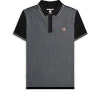 Lambretta Mens Houndstooth Short Sleeve Polo Shirt (UK, Alpha, L, Regular, Regular, Black/Iron)