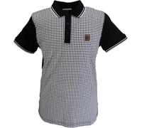 Lambretta Mens Houndstooth Short Sleeve Polo Shirt (UK, Alpha, L, Regular, Regular, Black/White)