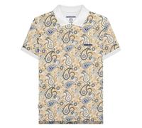 Lambretta Mens Paisley Brand Three Button Polo Shirt - White/Navy - M