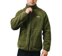 Lambretta Mens Sherpa Full Zip Fleece Warm Winter Jacket Coat - Khaki - XL