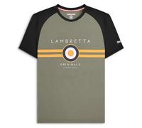 (L, Khaki) Lambretta Mens Target Raglan Crew Neck Casual Retro T-Shirt Top Tee