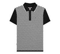 (3XL, Black/White) Lambretta Mens Two Tone All-Over Print Polo Shirt