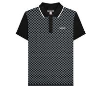 Lambretta Mens Two Tone AOP Polo Shirt Big & Tall Short Sleeve Top - Black - 3XL