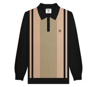Lambretta Mens Vintage Panel Long Sleeve Mod Polo Shirt Top - Black/Stone - 4XL