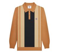 Lambretta Mens Vintage Panel Long Sleeve Mod Polo Shirt Top - Tobacco - M