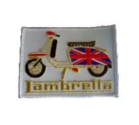 Lambretta Scooter Design Rectangle White And Gold Embroidered Patch