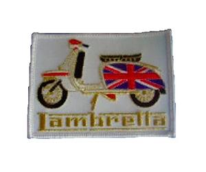 Lambretta Scooter Design Rectangle White And Gold Embroidered Patch