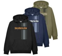 Lambretta Stripe Mens Pull Over Sweatshirt Hooded Hoodie - Khaki - 2XL