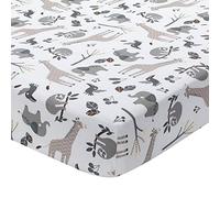 Lambs & Ivy Baby Jungle Animals White/Gray/Taupe Cotton Fitted Crib Sheet