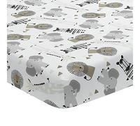 Lambs & Ivy Jungle Safari Cotton White/Gray Elephant/Lion Fitted Mini Crib Sheet