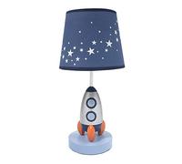 Lambs & Ivy Milky Way Blue/Silver Rocket Ship Nursery Lamp with Shade & Bulb