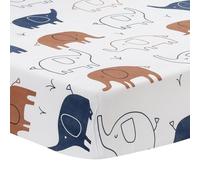 Lambs & Ivy Playful Elephant 100% Cotton White/Blue Baby Fitted Crib Sheet