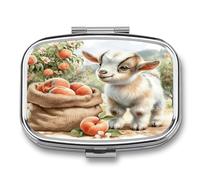Lambs Under The Orchard Pill Box 2-Compartment Portable Pill Case Square Metal Medication Organizer Small Weekly Medication Case with Mirror Stylish Vitamin Holder for Purse Pocket Travel