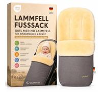 Lambskin footmuff for prams. Lanabest premium quality. Medical tanning, low in harmful substances, delicate and soft. Washable at 30 °C. Made in Germany. Colour: grey.