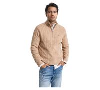 Lambswool Cable Knit Half-Zip Jumper, male, Gant, Turtlenecks, Beige, 2XL, Knitwear 2XL