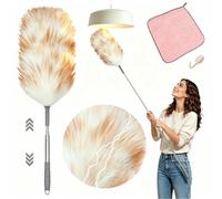 Lambswool Duster 130 cm Long Extendable with 1 Cloth and 1 Hook, Cobweb Broom with Telescopic Handle for Blankets and Sensitive Surfaces Scratch-Free Dusting
