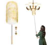 Lambswool Extendable Dusters for Cleaning 130 cm Long Handled Duster with Stainless Steel Extension Pole and Wooden Handle Long Feather Dusters for Home, Office, Car Cleaning