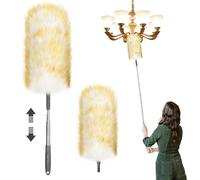 Lambswool Extendable Dusters for Cleaning 130 cm Long Handled Duster with Stainless Steel Extension Pole Long Feather Dusters for Home, Office, Car Cleaning, with replacement duster head