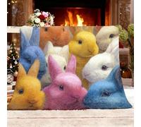 Lambswool Fleece Plush Blanket Cartoon Rabbit Pattern Super Soft Warm Winter Sherpa Blanket Colorful Suitable for Bedroom Sofa Camping Small Single 100x130cm