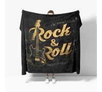 Lambswool Fleece Plush Blanket Creative Rock Guitar Super Soft Warm Winter Sherpa Blanket Black Suitable for Bedroom Sofa Camping Double 150x200cm