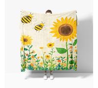Lambswool Fleece Plush Blanket Fun SunFloral Bee Super Soft Warm Winter Sherpa Blanket Yellow Suitable for Bedroom Sofa Camping Double 150x200cm