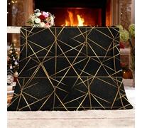Lambswool Fleece Plush Blanket Geometric Minimalist Modern Super Soft Warm Winter Sherpa Blanket Golden Lines Suitable for Bedroom Sofa Camping Single 130x150cm
