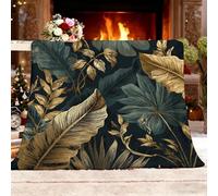 Lambswool Fleece Plush Blanket Luxurious Banana Leaf Pattern Super Soft Warm Winter Sherpa Blanket Gold Suitable for Bedroom Sofa Camping Double 150x200cm