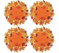 Lamdbao 4pcs Autumn Embroidered Placemats Hollow Maple Leaves Round Table Mats for Home Kitchen Dining Table
