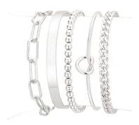 Lamdo Silver Bangle Cuff Bracelets for Women Trendy Sterling Silver Chain Bracelet Stack Adjustable Silver Beaded Bracelet Set 5Pcs 7+2 inch, 7+2 inch, Sterling Silver, no gemstone