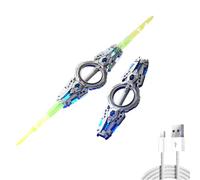 lame-rotating double-edged lightsaber toy, rechargeable, with 7-color LED lights and sound effects, glowing blade, extendable flashing sword, perfect for Halloween costumes or birthday gifts.