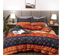 LAMEJOR Duvet Cover Sets Queen Size Bohemia Exotic Pattern Vibrant Color Luxury Soft Bedding Set Comforter Cover(1 Duvet Cover+2 Pillowcases) Orange/Teal Purple
