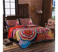 LAMEJOR Quilt Set Queen Size Boho 3-Piece Bedspread Coverlet Set Lightweight Mandala Pattern Reversible Microfiber Multicolor
