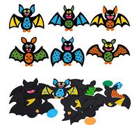 LAMEK 12 Pack Bat Craft Kits for Kids DIY Halloween Creative Set with Foam Stickers Hanging Decoration for Boys Girls Arts Crafts Halloween Party Supply