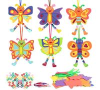 LAMEK 12 Pack Butterfly Craft for Kids Make Your Own Butterfly Foam Stickers with Beads DIY Arts and Crafts for Kids Boys Girls Party Favor Spring Summer Decoration Birthday Gifts