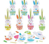 LAMEK 12 Pack Easter Bunny Craft Kit DIY Bunny Handmade Set Easter Hanging Ornaments Crafts for Kids Easter Arts Crafts Party Supplies Gifts Decoration