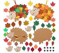 LAMEK 12 Pack Hedgehog Craft Set for Kids DIY Fall Decoration Creative Kit with 216pcs Assorted Accessories Maple Leaf Foam Stickers for Boys Girls Children Arts Crafts Autumn Party Supply